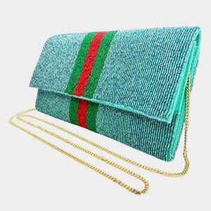Crossbody Seed Beaded Clutch Handbag with Chain NEW NWT